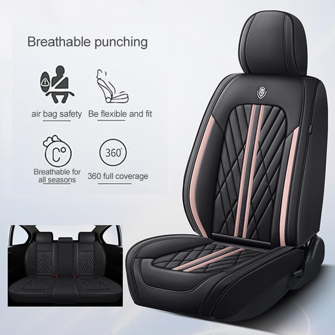 BediffAuto Universal Fit for Most Vehicles Breathable Napa Leather Car Seat Cover Protection Set